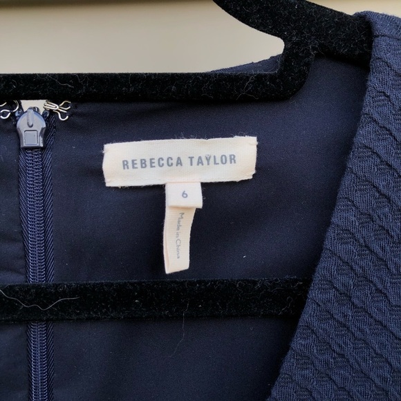 Rebecca Taylor “Taylor” Dress Navy Knit Fit Flare Lace Peekaboo Cutout 6 - Picture 7 of 8